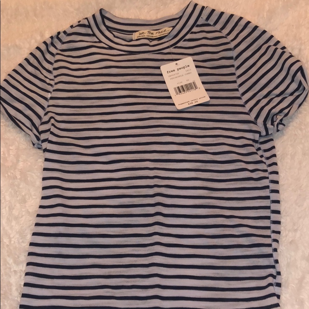 NWT Free People Blue Striped Short Sleeve Tee